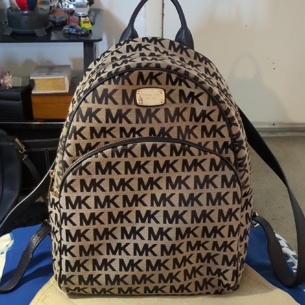 Michael Kors Black and Tan Logo Backpack